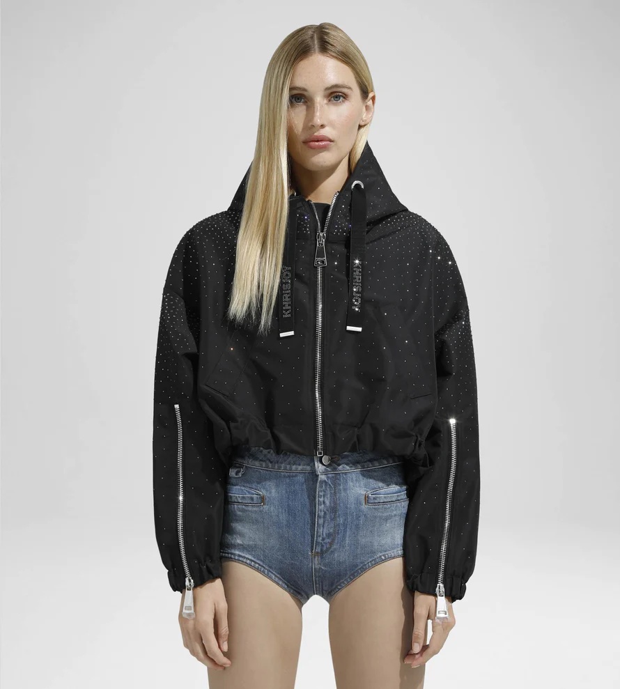 Khrisjoy Embellished Zip-up Hooded Jacket In Black