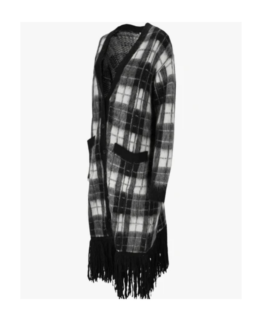 Red Valentino Zz Cardigan With Plaid Fringed Fringe In Black