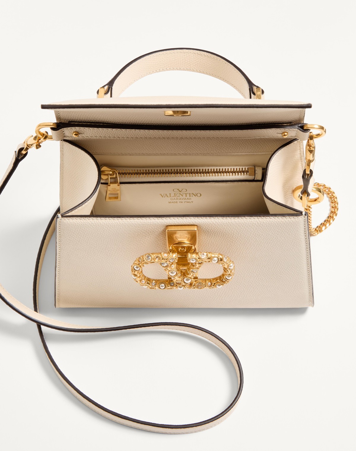 Valentino Garavani Garavani Vsling Small Handbag In Grainy Calfskin With Jewel Logo Woman Ivory Uni In White