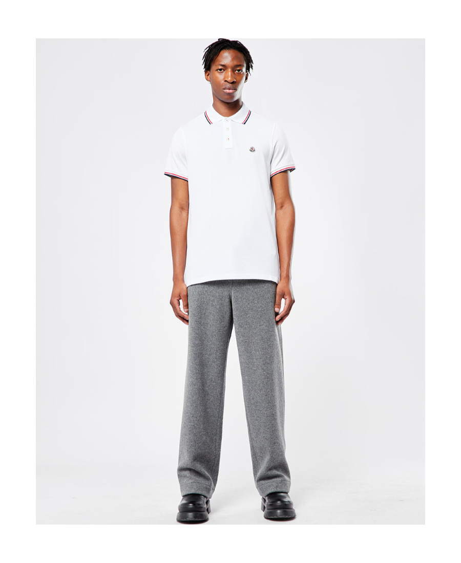 Moncler Cotton Piquet Polo Shirt With Tricolor Trim In White