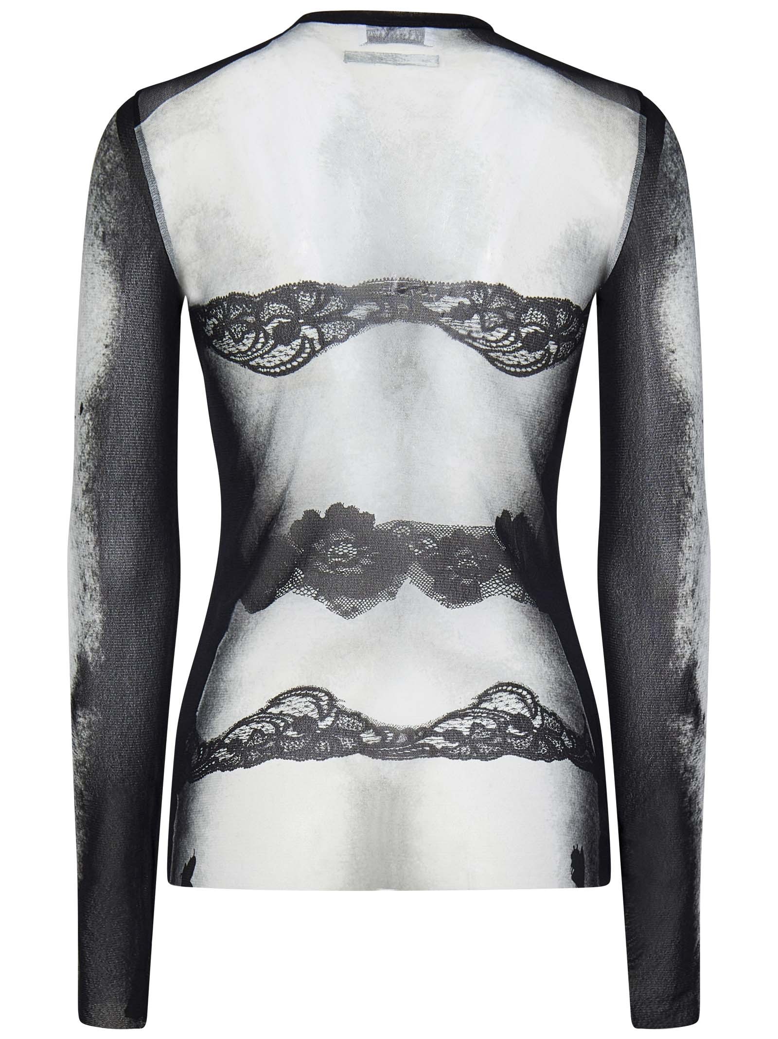 Jean Paul Gaultier Tulle Long-sleeved Top In Black