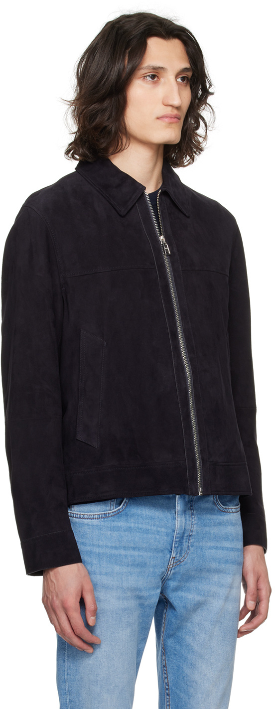 Hugo Boss Long-sleeve Suede Shirt Jacket In Black