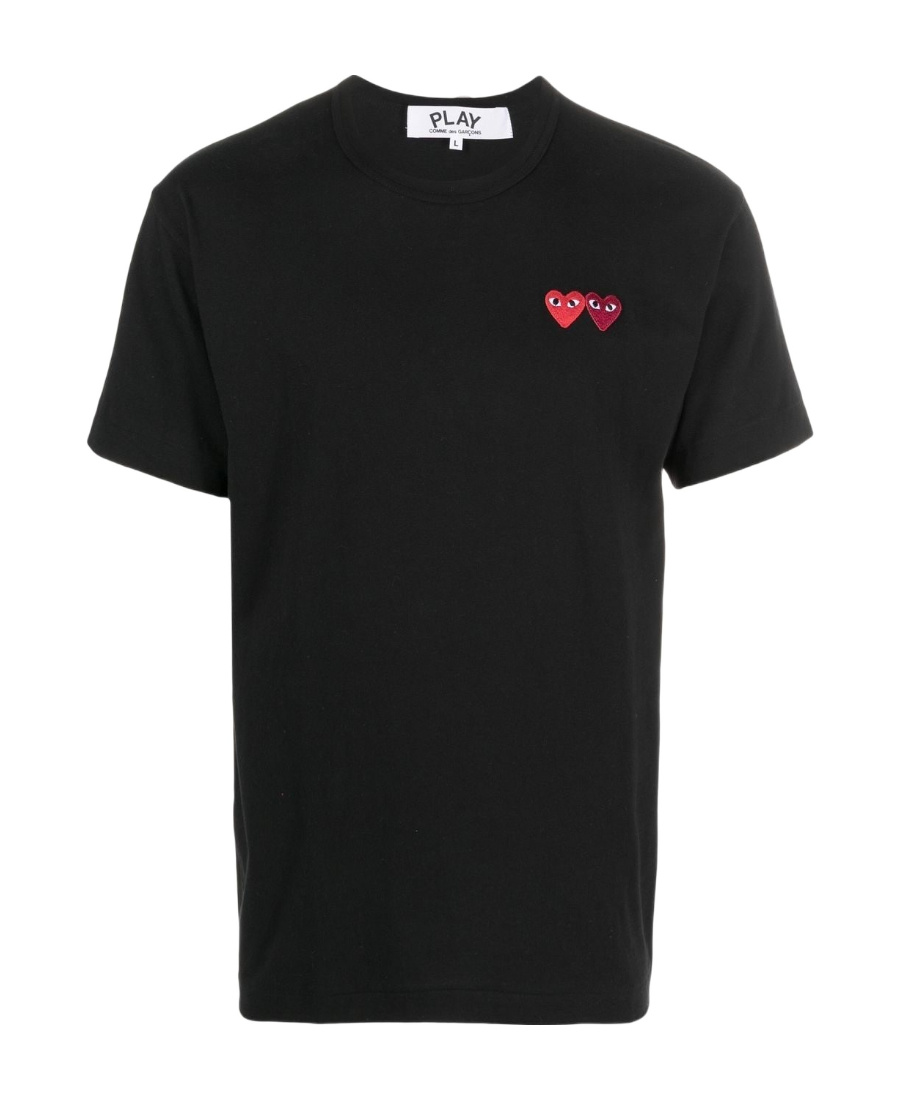 Comme Des Garçons Play Double Heart Patch Short Sleeve T-shirt In Black