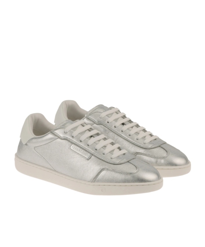 Ferragamo Leather Low-top Sneakers In Silver