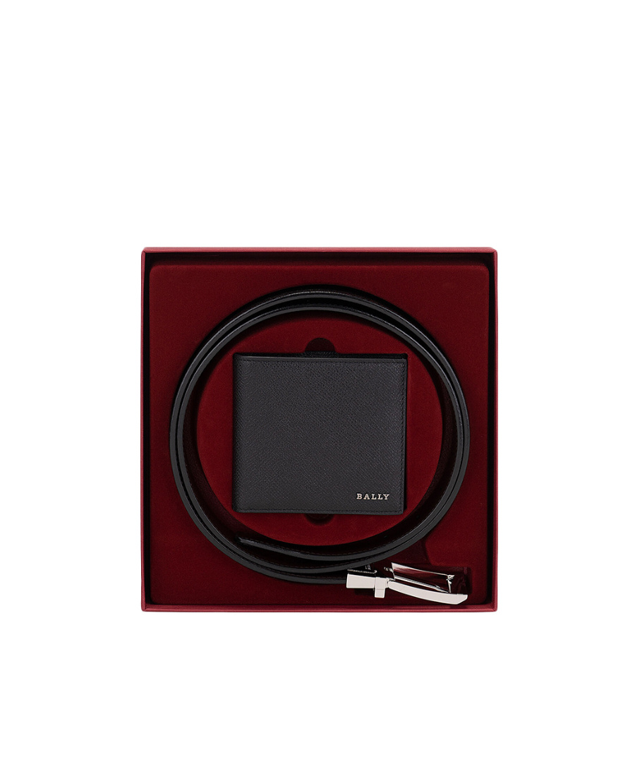 Bally Logo Wallet Belt Set In Black