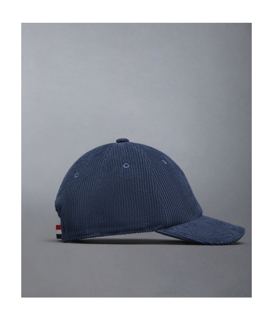 Thom Browne Embroidered Corduroy Cap In Blue