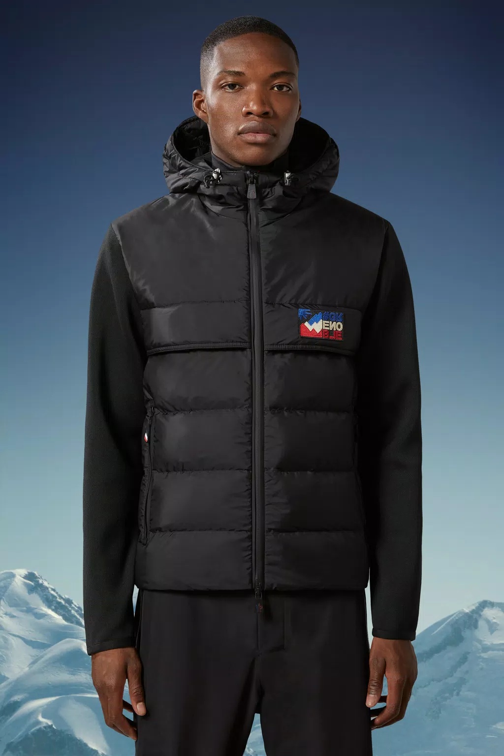 Moncler Quilted-panel Hooded Cardigan In Black