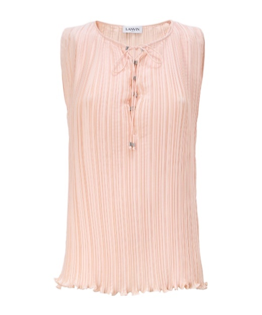 Lanvin Charmeuse Pleated Top Sleeves In Nude