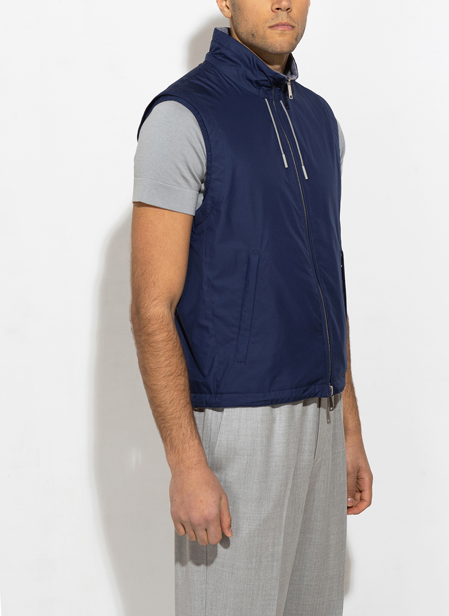 Zegna Reversible Zip-up Vest In Blue