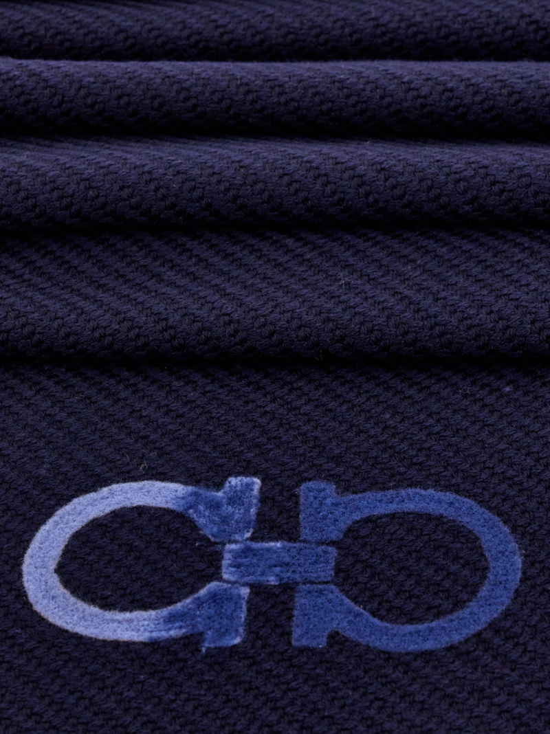 Ferragamo Gancini-motif Wool Scarf In Black