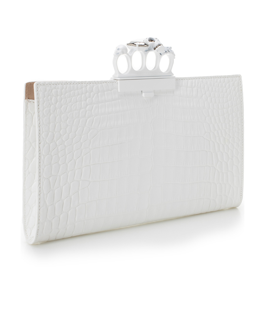 Alexander Mcqueen Skull-four-ring-flat Clutch Bag In White