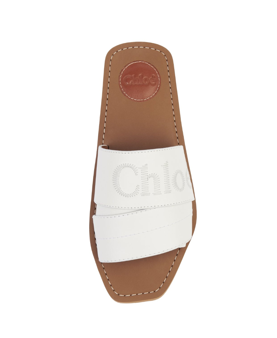 Chloé Woody Logo-embroidered Slides In White