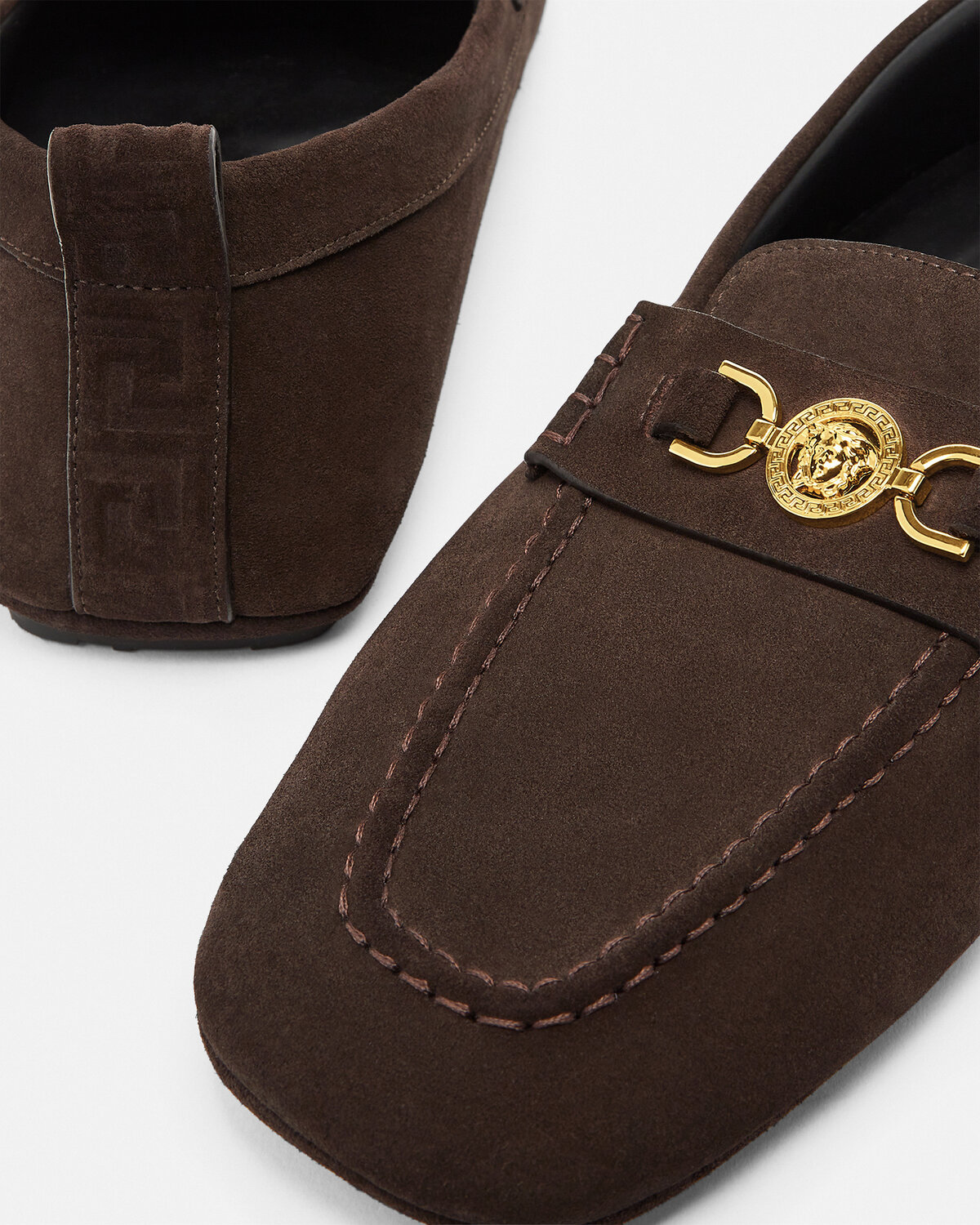 Versace Men's Medusa Coin Suede Driver Loafers In Black