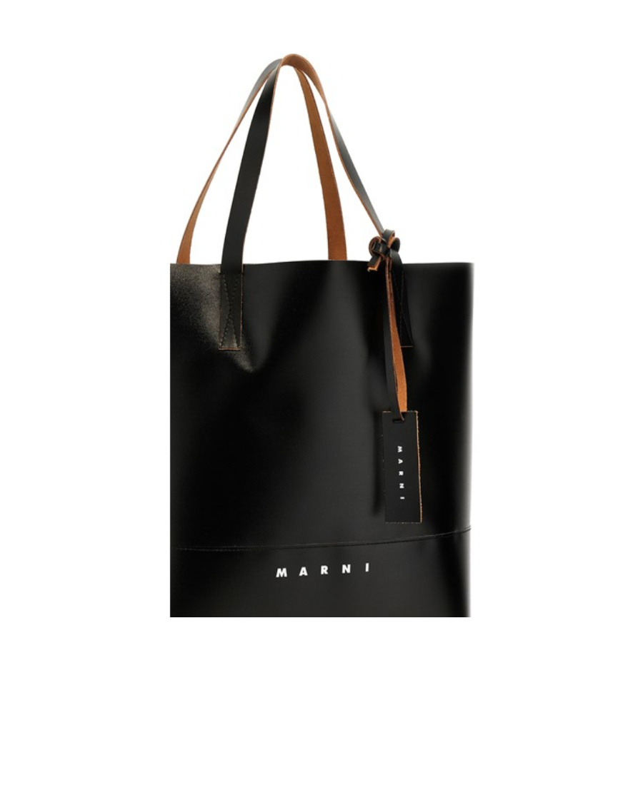 Marni Tribeca Logo-print Faux-leather Tote Bag In Black