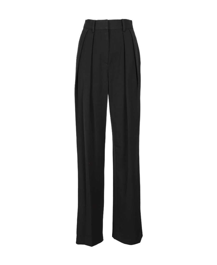 Staud Logo High Waist Trousers With Pleat Detailing In Black