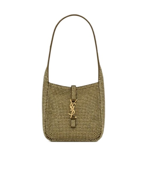 Saint Laurent Le 5 À 7 Supple Baby In Silk Satin And Crystals In Green