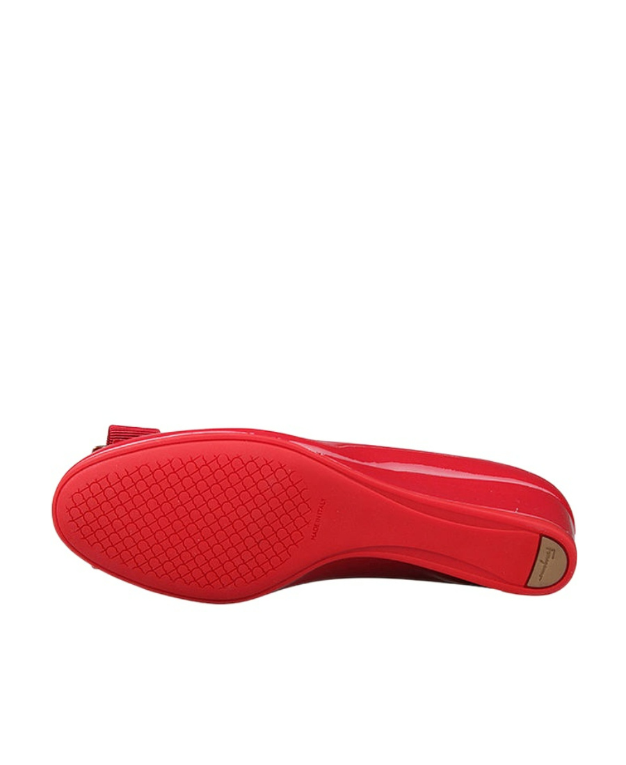 Ferragamo Bow Knot Fish Mouth Slope Heel Shoes In Red