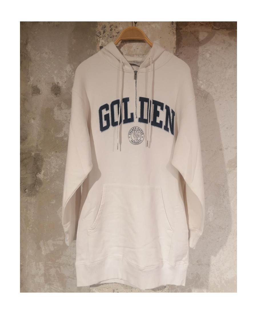Golden Goose White Sweatshirt Dress With Hood And Golden Patch In White