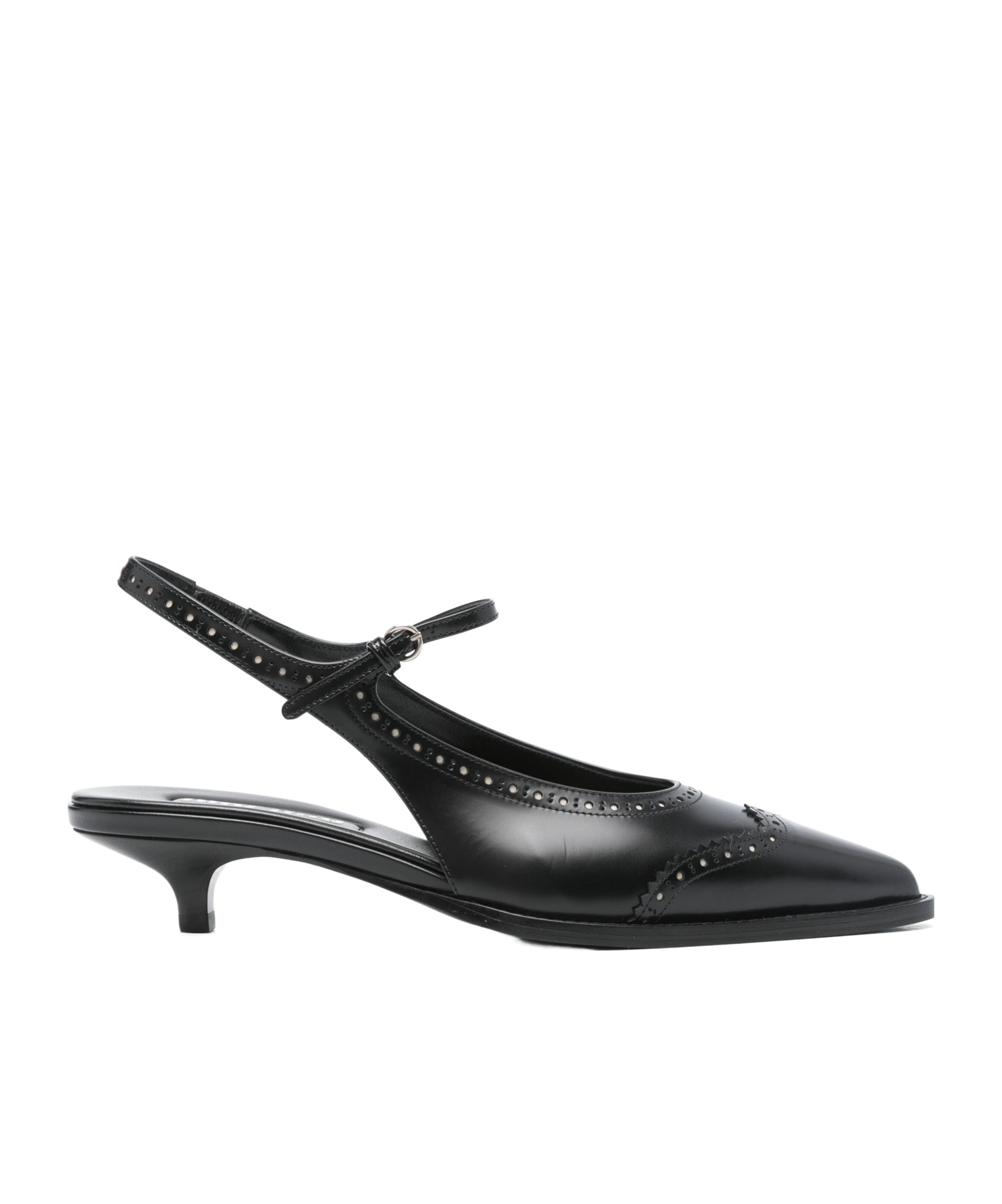 Miu Miu Women Leather Brogue Slingback T-strap Pumps In Black