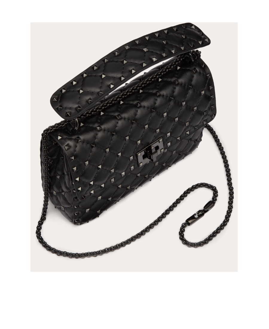 Valentino Rockstud Spike Lambskin Shoulder Bag In Black
