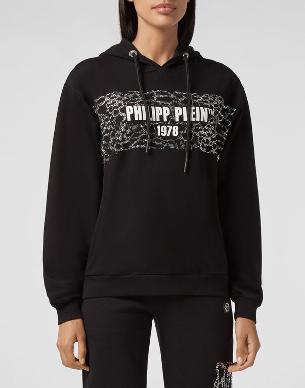 Philipp Plein Logo Details Hooded Hoodie In Black