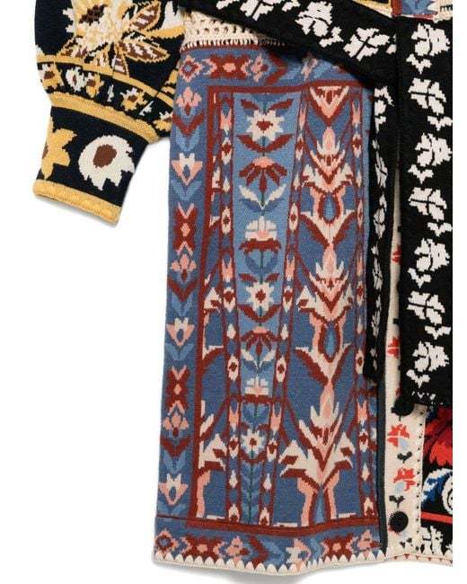Farm Rio Floral-patchwork Cardi-coat In Gold