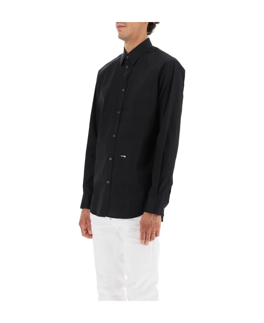 Dsquared2 Dsquared Men Black Stretch Poplin Shirt In Black
