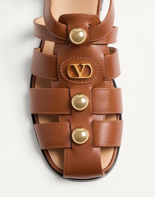 Valentino Garavani Vlogo Signature Calfskin Fisherman Sandal 20mm Woman Tobacco 42 In Tobacco Color