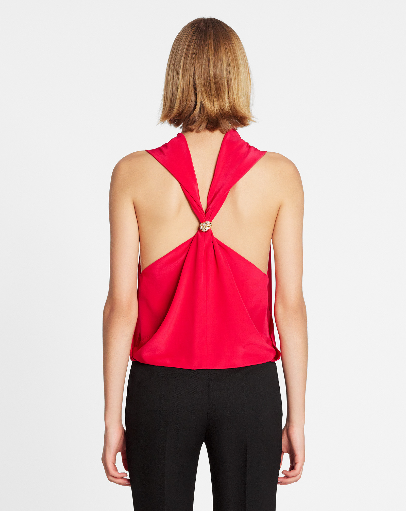 Lanvin Draped Sleeveless Silk Top In Red