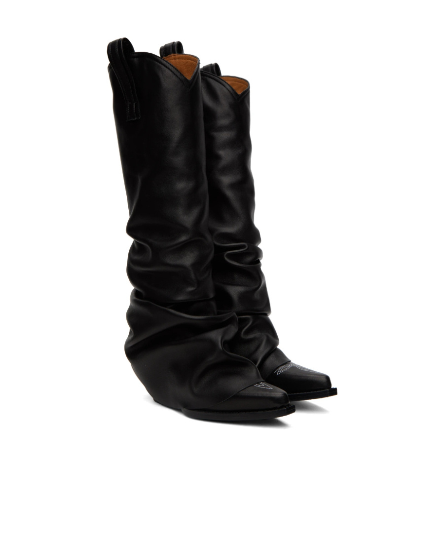 R13 Xx Knee Hgh Westrn Draped Boot In Black