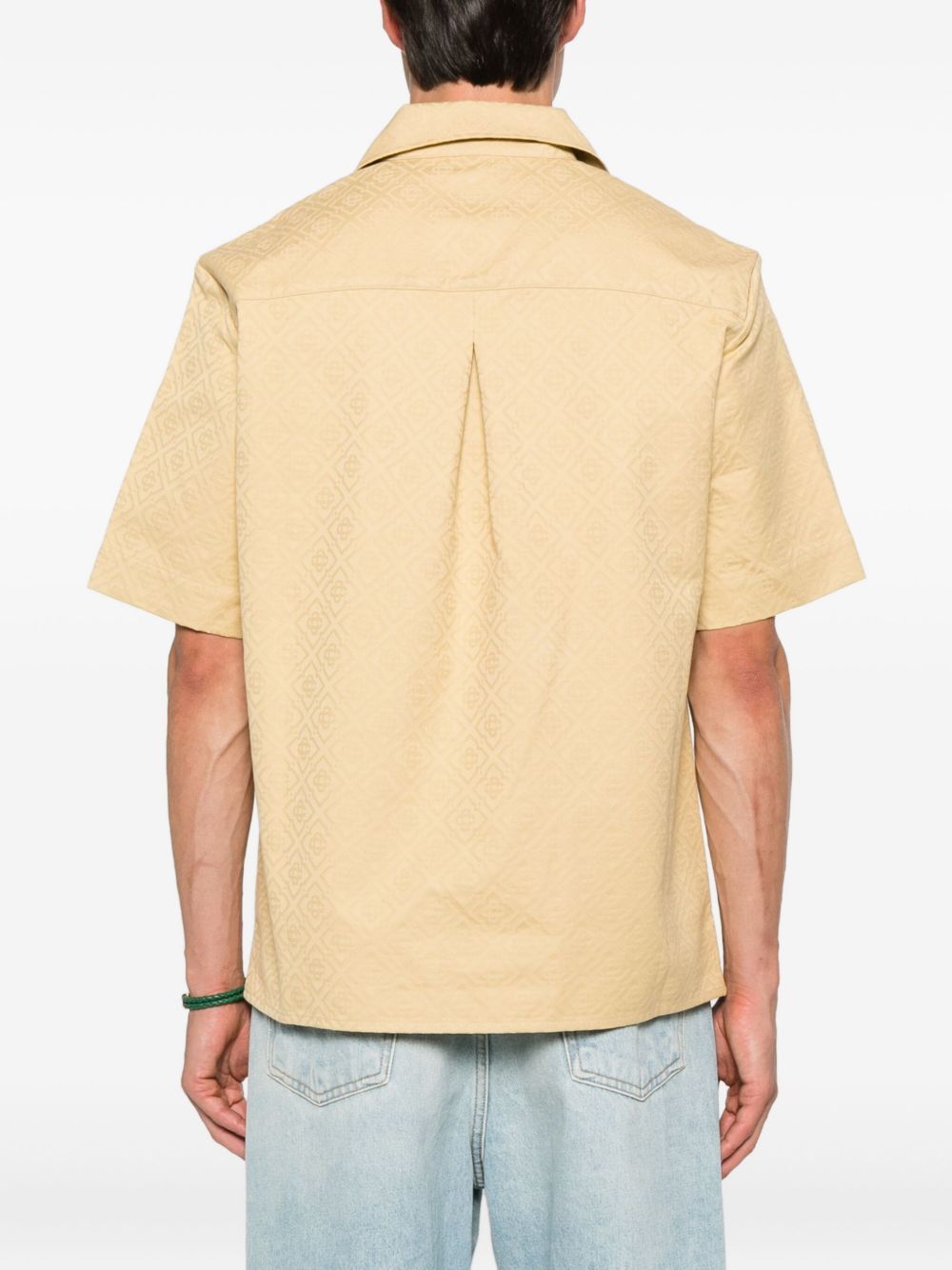 Casablanca Mens Beige Cuban-collar Monogram Cotton Shirt Xl In Nude