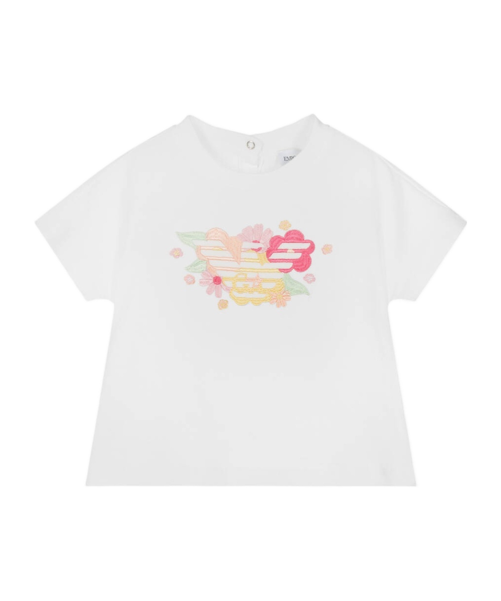 Shop Emporio Armani Girls Ivory Cotton Floral Logo T-shirt