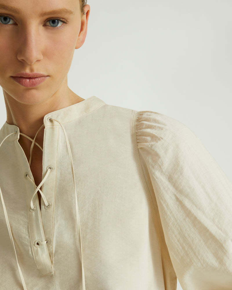Yves Salomon Tie-neck Silk Seersucker Blouse In Nude
