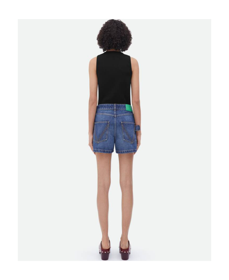 Bottega Veneta Logo Washed Denim Shorts In Blue