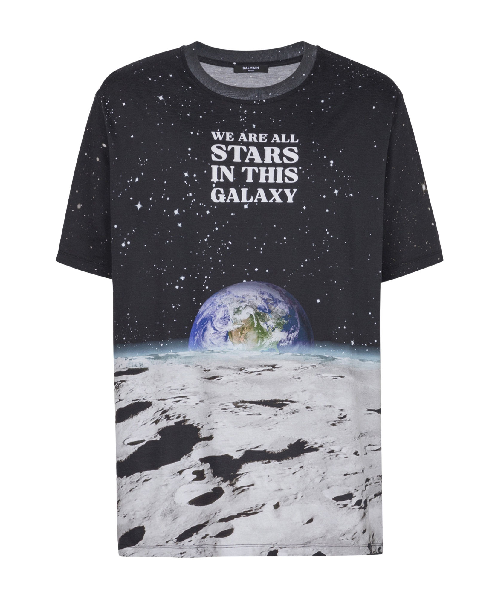 Balmain Earth And Stars Print T-shirt In Black