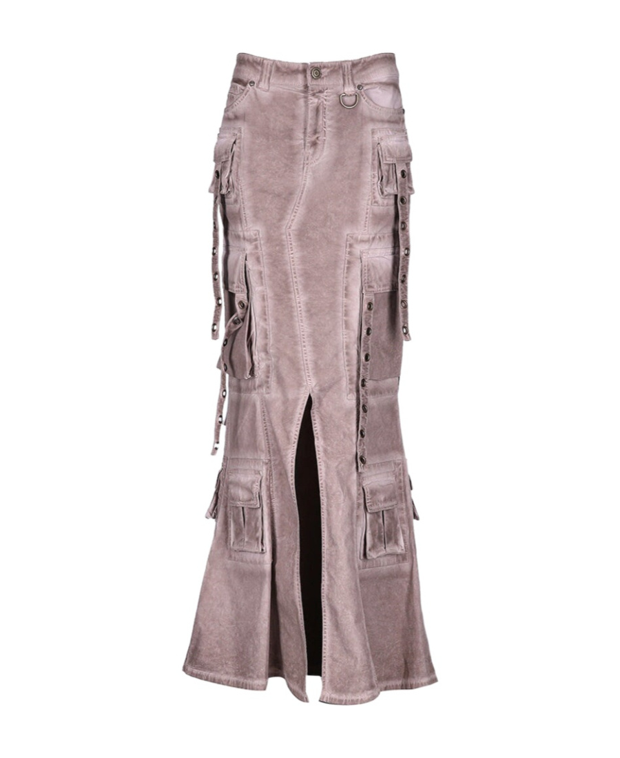 Blumarine Cargo Long Skirt In Nude
