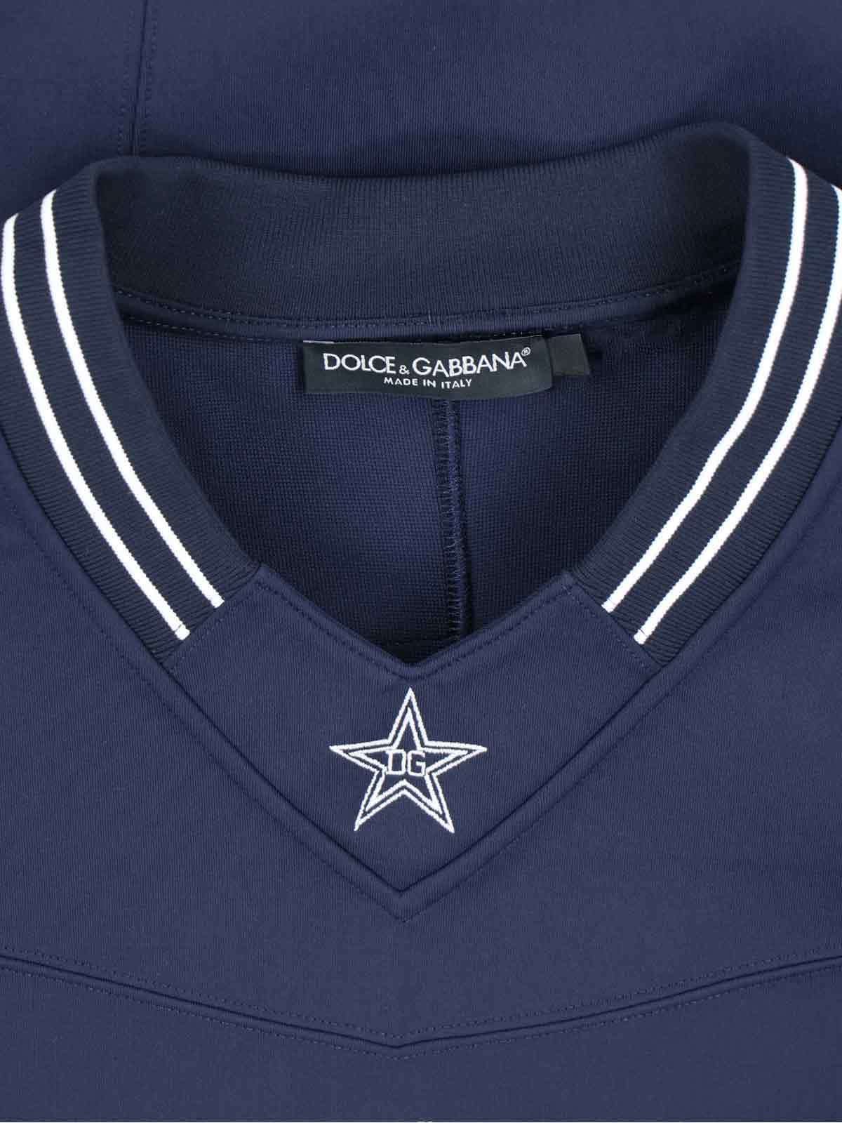 Dolce & Gabbana Number Print Short Sleeve Top With Striped Collar In Blue