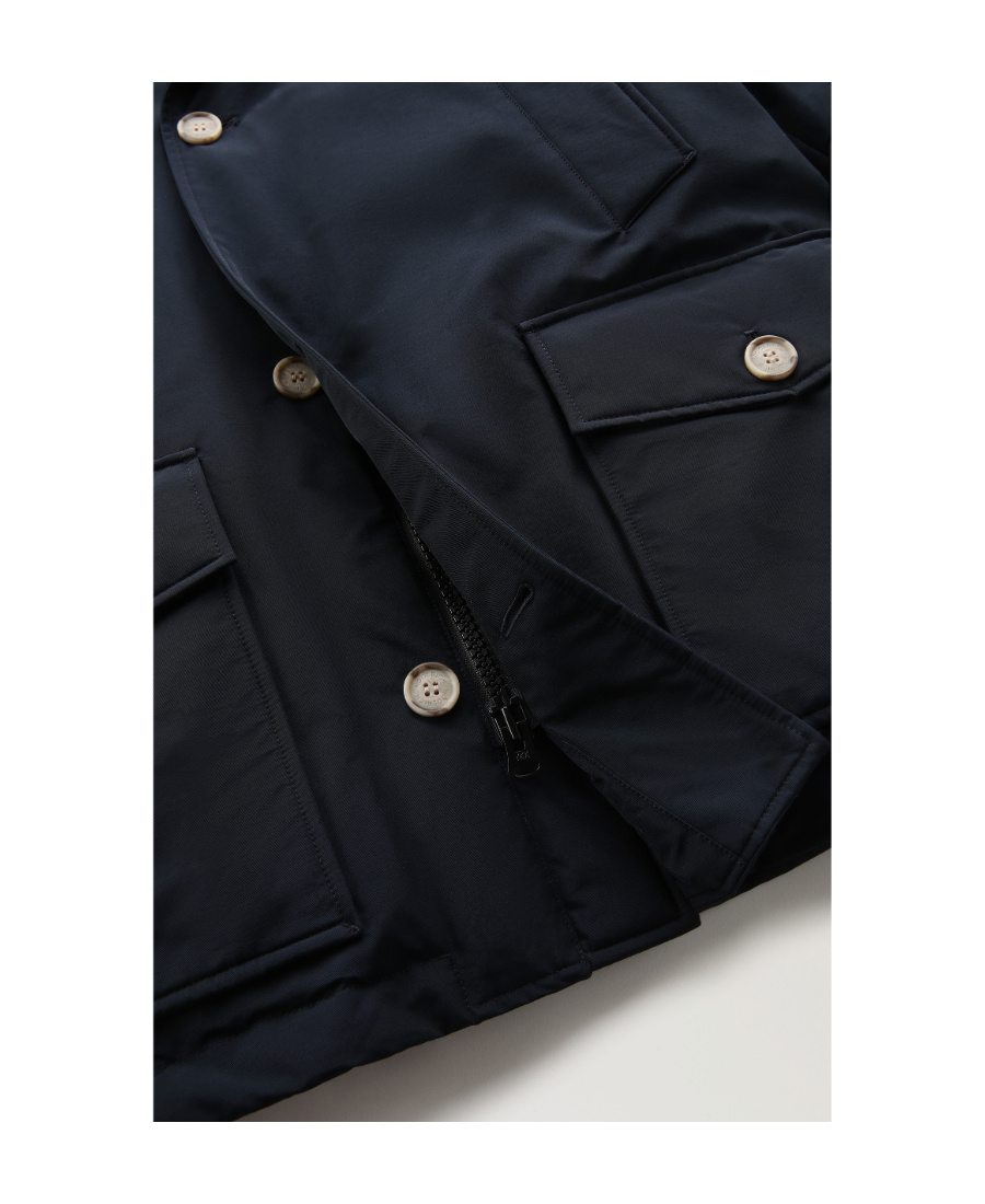 Woolrich Blue Down Filled Jacket With Fur Hood In Black