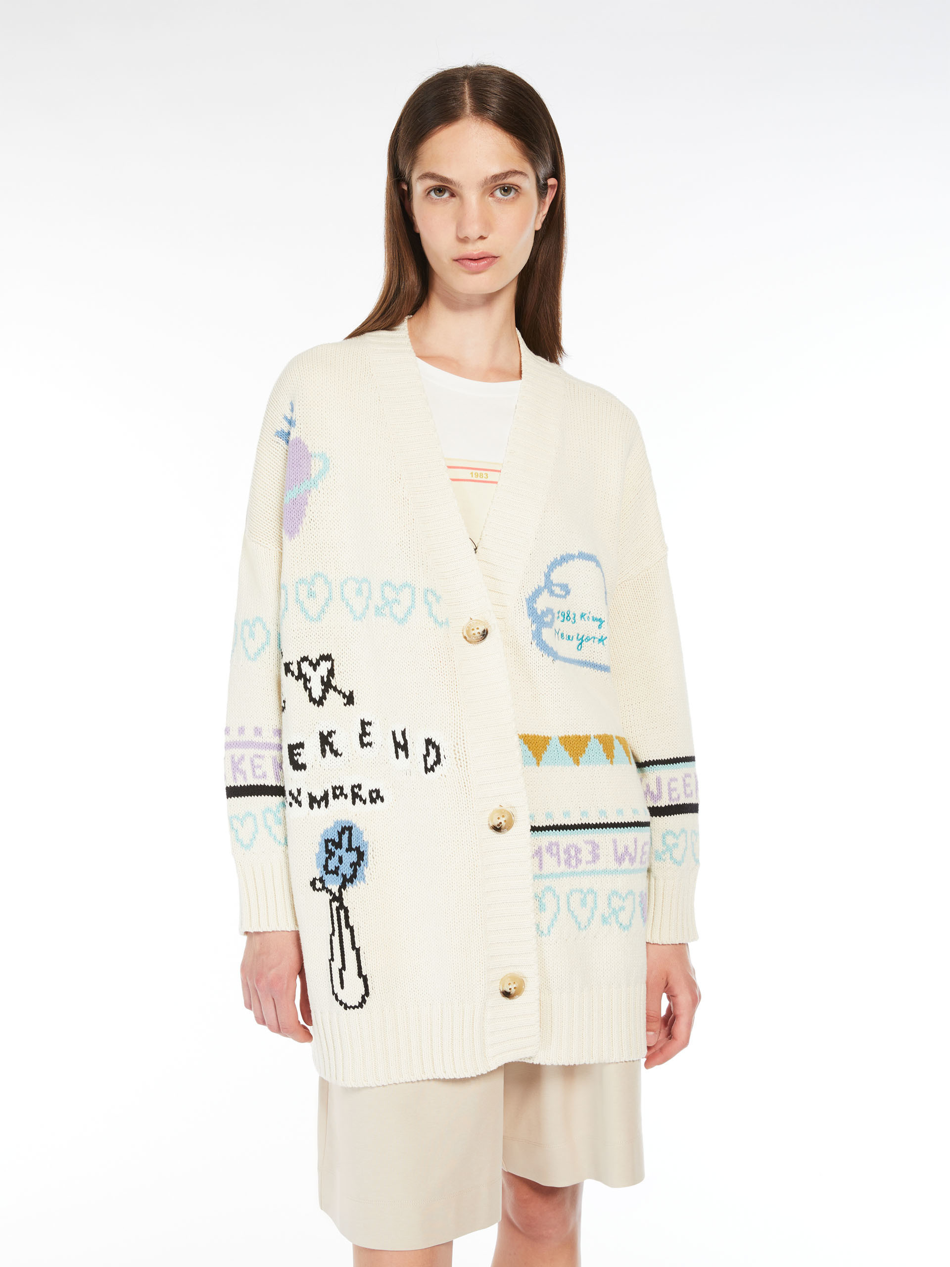 Weekend Max Mara Long-sleeved Cardigan In White