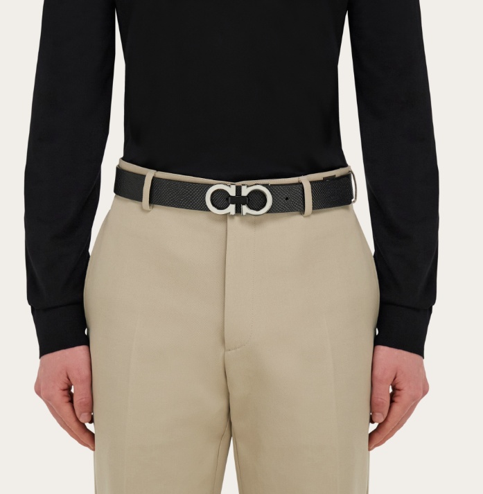 Ferragamo Adjustable And Reversible Gancini Belt In Black/brown