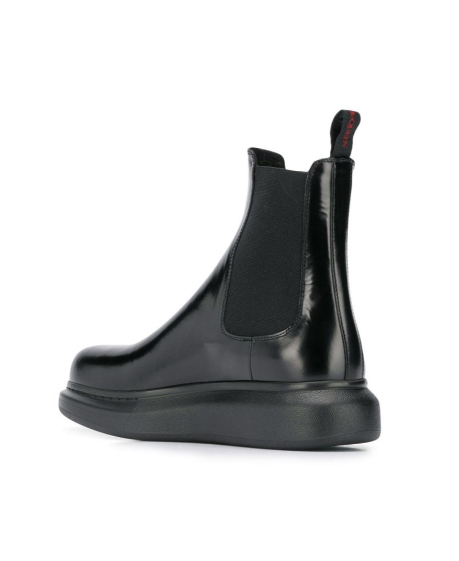 Alexander Mcqueen Wedge Sole Leather Boots In Black