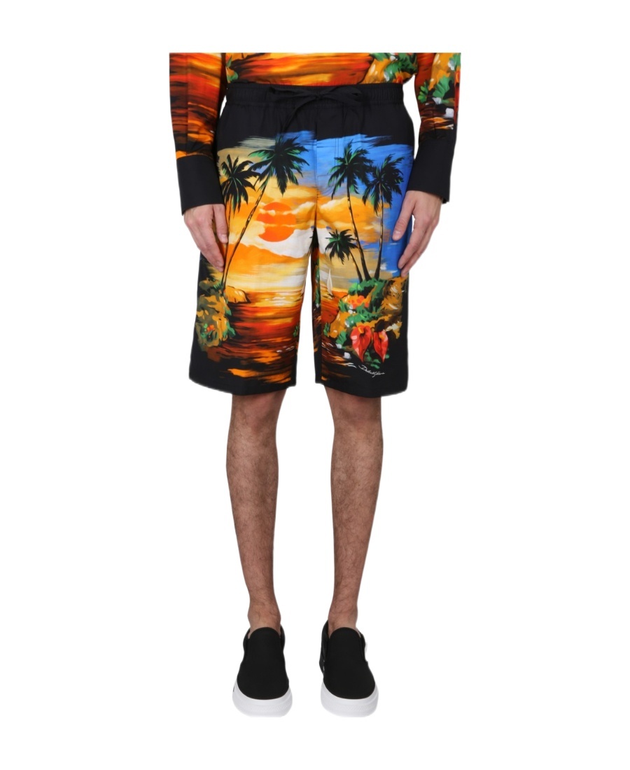 Dolce & Gabbana Bermuda Shorts With Hawaii Print In Multicolor