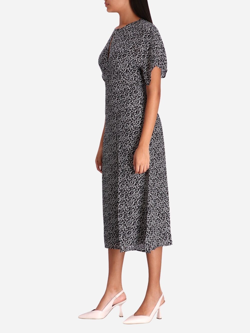Shop Michael Kors Abstract-print Midi Dress In Black