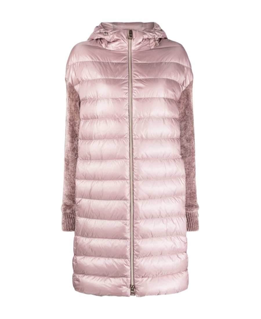 Herno Contrast-sleeve Padded Hooded Coat In Pink