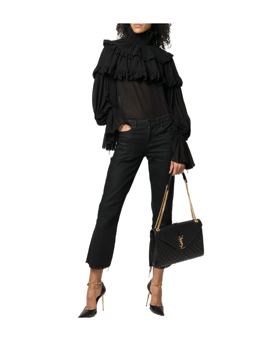 Saint Laurent Tiered Ruffle Blouse In Black