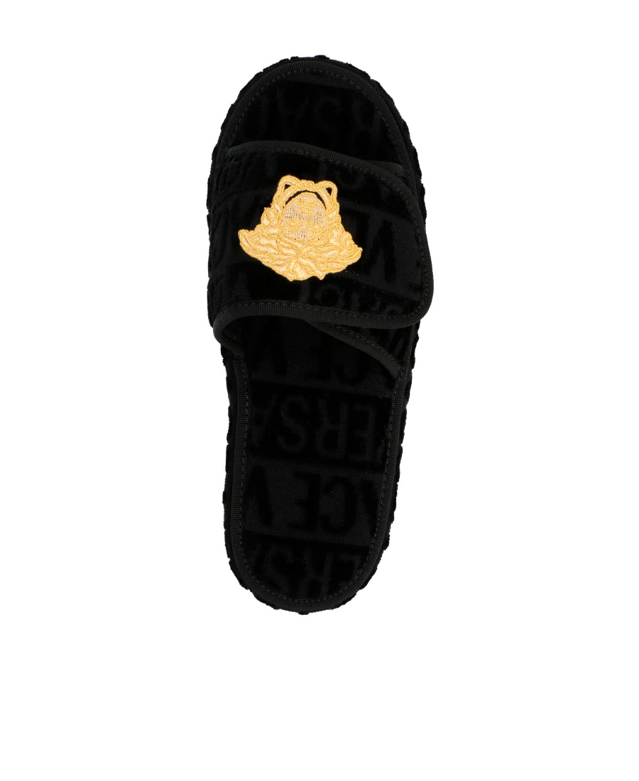 Versace Embossed Logo Platform Slides In Black