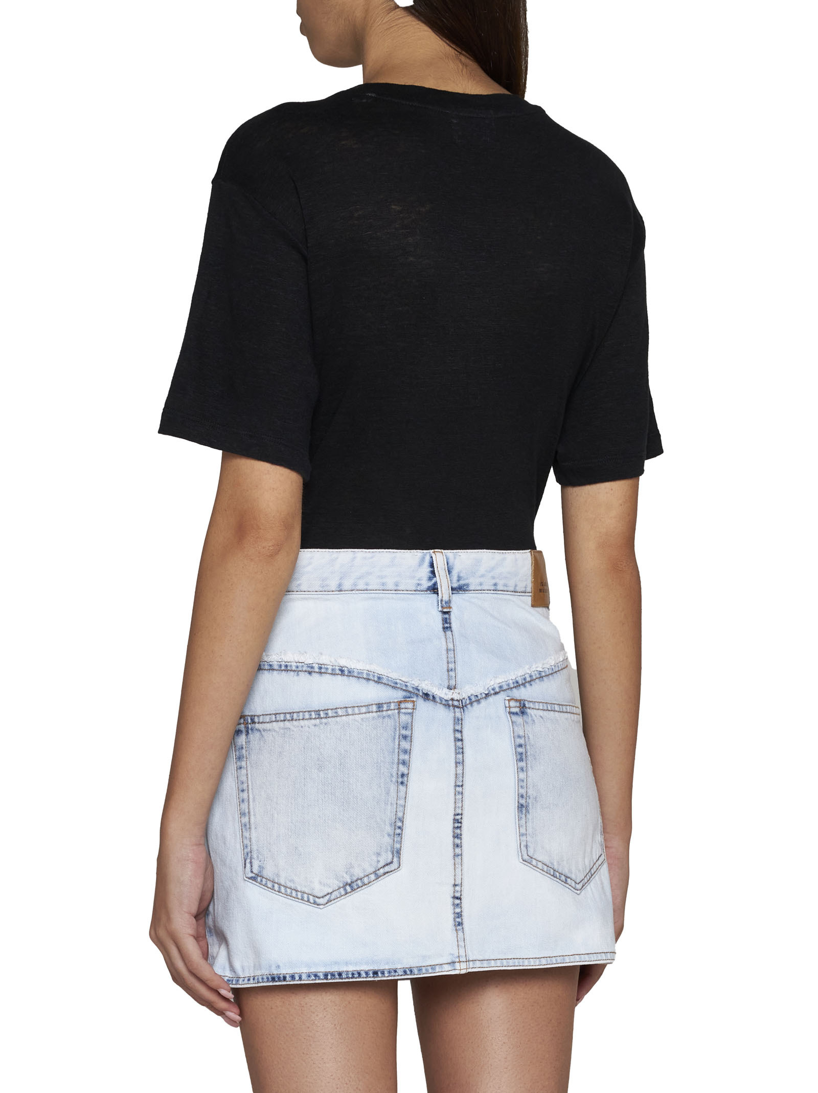 Isabel Marant Ripped-detail Denim Fitted Skirt In White