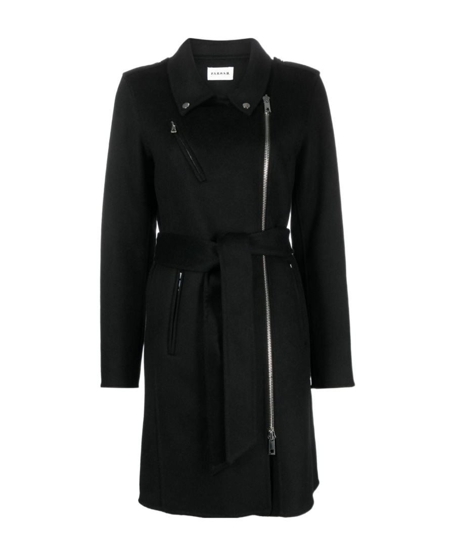 P.a.r.o.s.h Leak Off-center Zip-up Wool Coat In Black