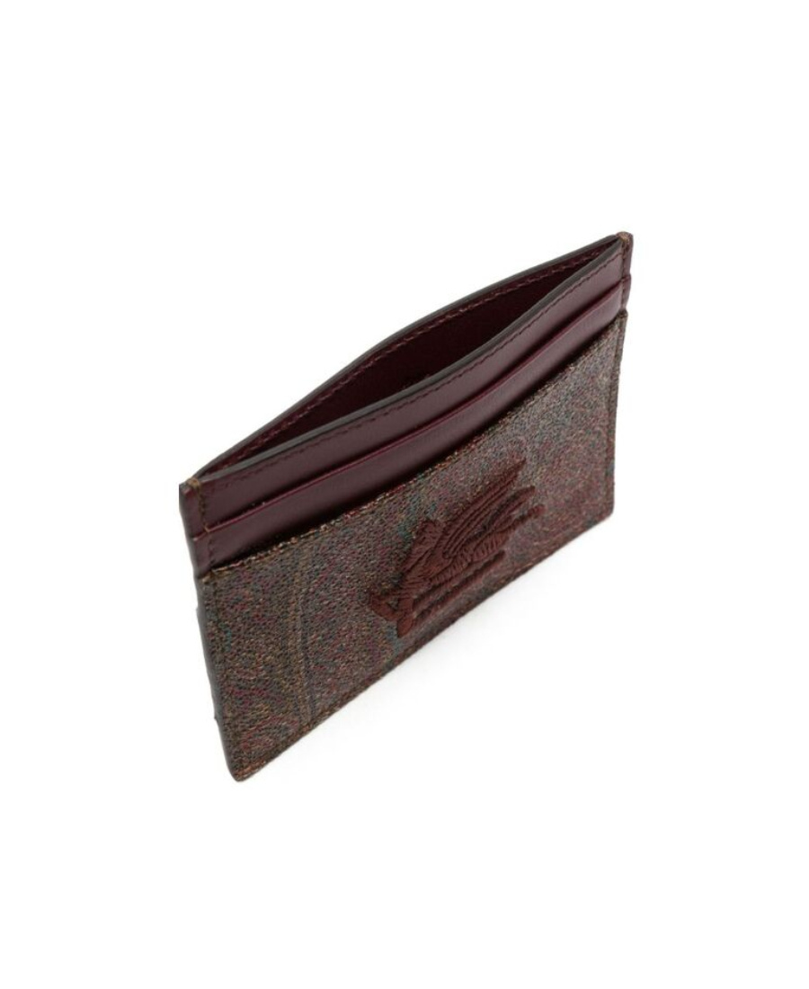 Etro Wallet In Coated Cotton With Embroidered Logo In Brown