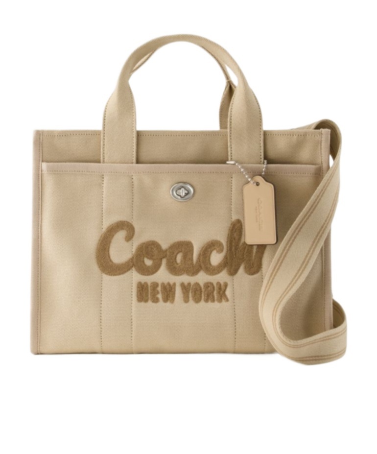 Shop Coach Logo Flocked Zip-up Tote Bag In Nude